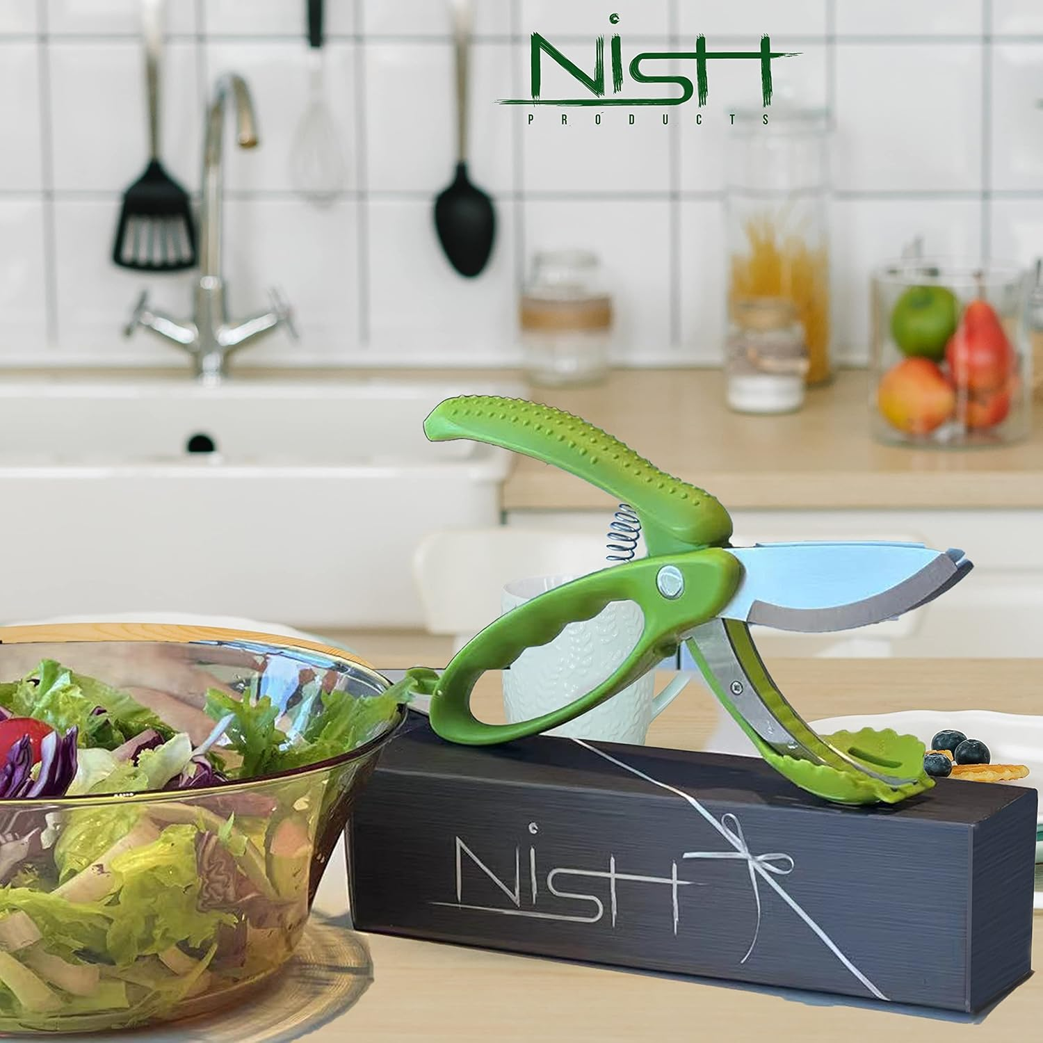 Upgraded Salad Scissor Salad Choppers Tossing and Chopping Heavy Duty Kitchen Salad Scissors Multifunction Double Blade Salad Cutting Tong Scissor Double Blade - Green And Yellow image number 5
