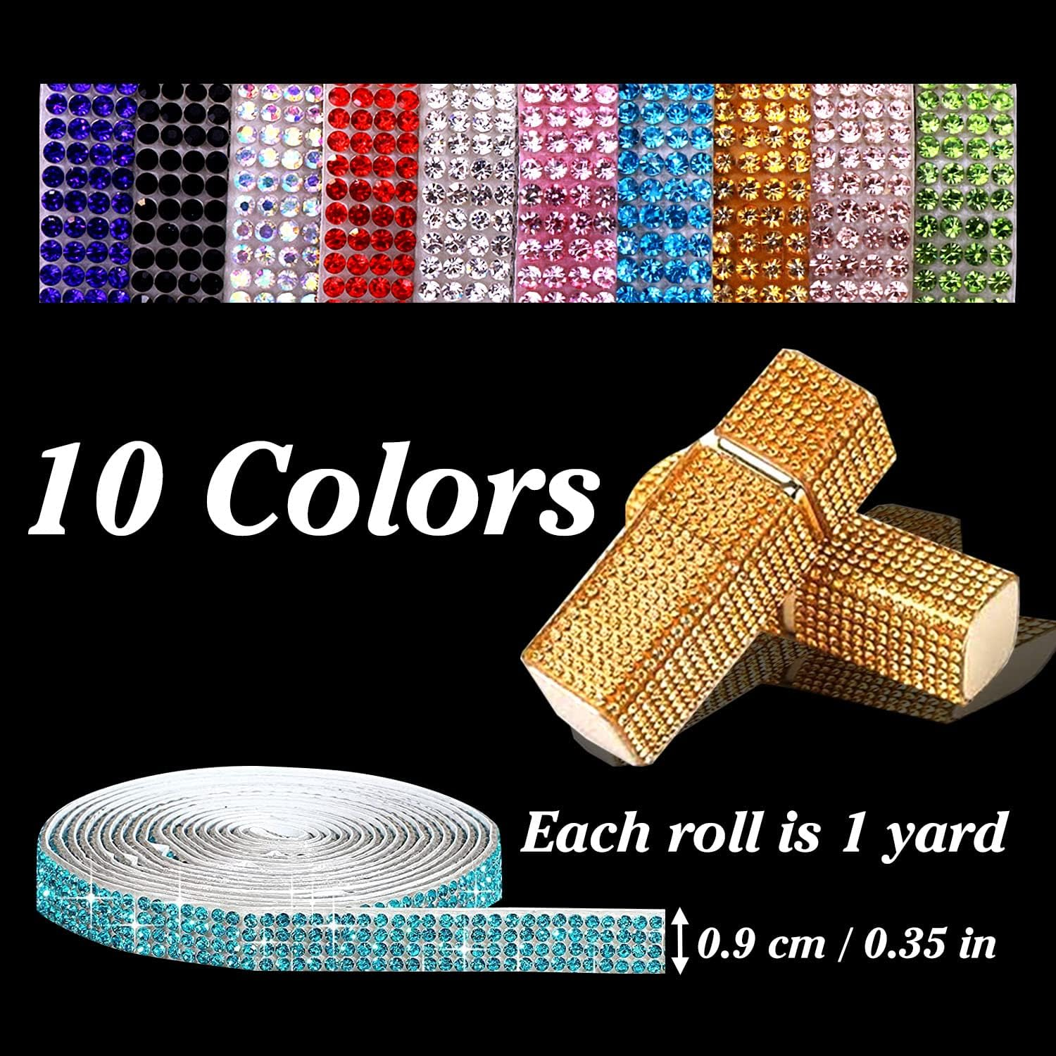 10 Rolls Self Adhesive Rhinestone Ribbon Crystal Diamond Sticker Bling Ribbon DIY Decoration with 2 Mm Rhinestones for DIY Arts Crafts,Wedding Party Decor,Car Phone Decoration.(Each Roll 1 Yard) image number 3