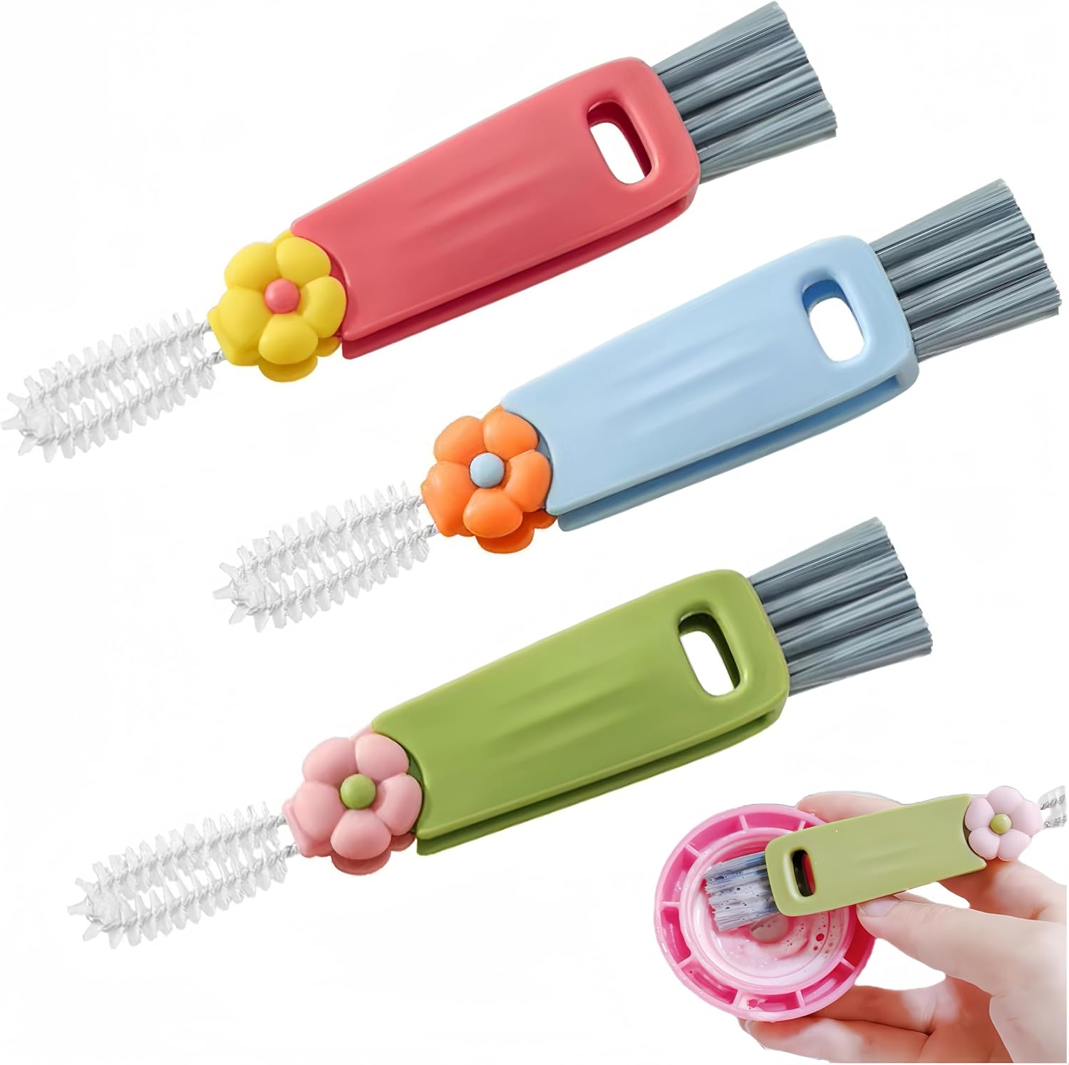 3 in 1 Cup Lid Cleaning Brush, Multifunctional Bottle Cleaning Brush, 2024 New Water Bottle Cleaner Brush, Portable Cup Lid Gap Cleaner, Home Kitchen Crevice Brush Tools (3 PCS) image number 4