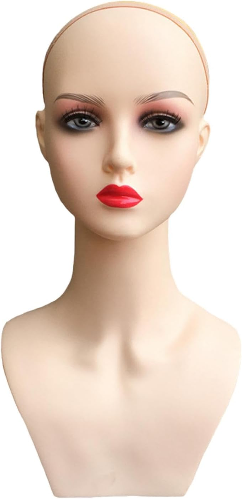 Eigell Female Wig Head Mannequin with Shoulder Smooth Durable Multifunctional Wig Display Model Manikin for Wigs Making Styling Earrings Hairpieces, Style A