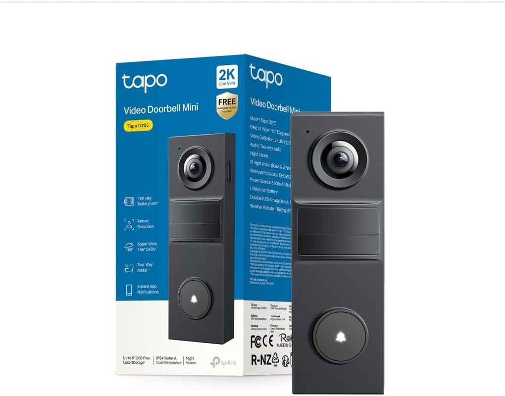 Tapo D205 Video Door Phone 2K 3MP, 160&deg; Field of View, AI Detection, IP54, Call to the Doorbell, High Battery Life 5200 Mah, Fast Charging, USB-C Port, Compatible with Solar Panel image number 5