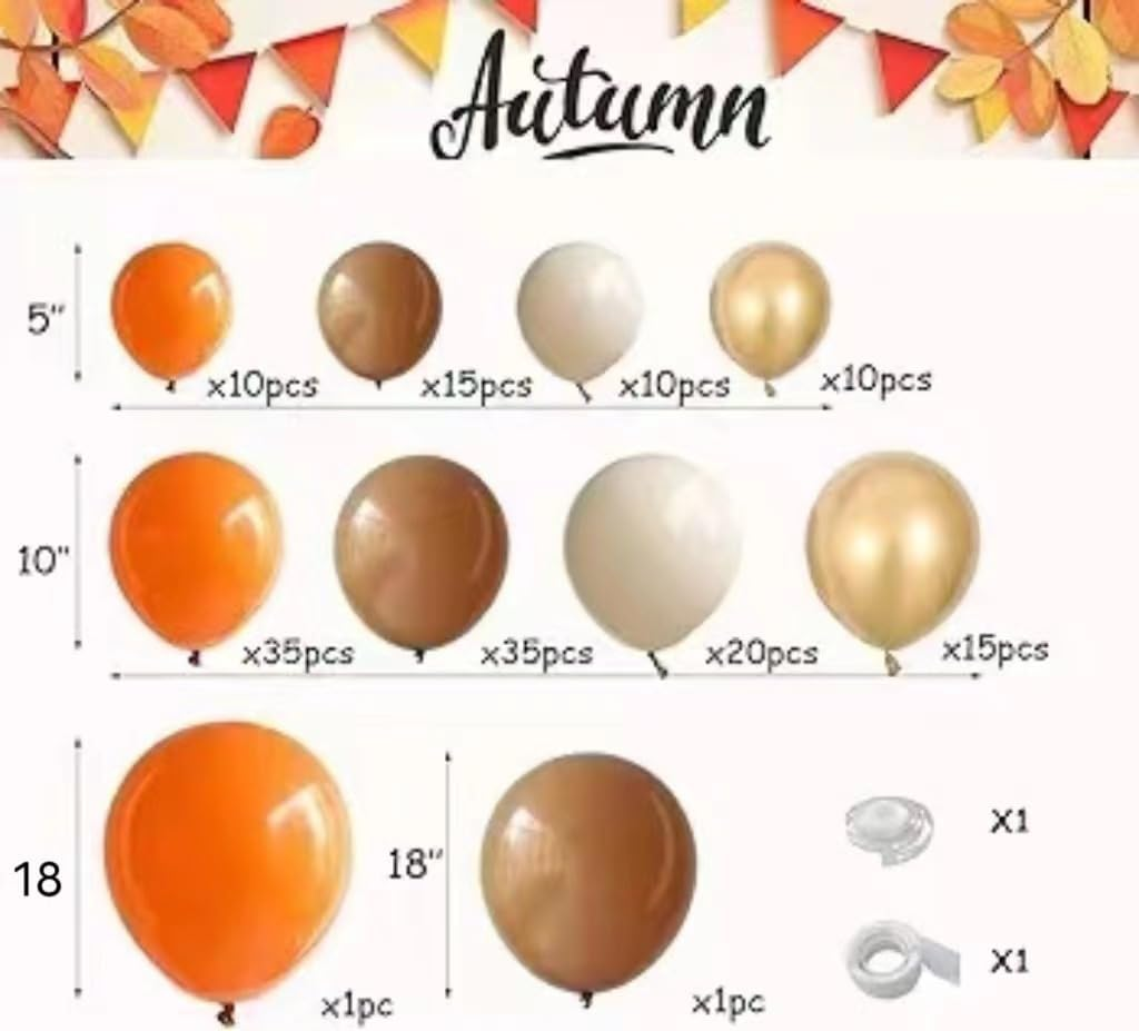 154 Pcs Fall Balloon Garland Thanksgiving Party Decorations Orange Balloon Garland Orange Coffee Brown Balloons for Thanksgiving Party Supplies Fall Party Favor Autumn Birthday Party Decorations