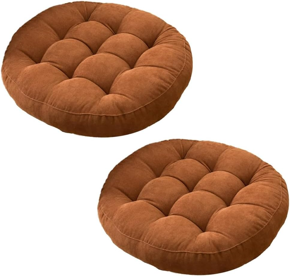 2 Pack Floor Pillow, round Seat Cushion, Floor Cushion Seating with Adults Kids, Tufted Corduroy Floor Cushions for Living Room Tatami,For Home,Bedroom (Coffee)