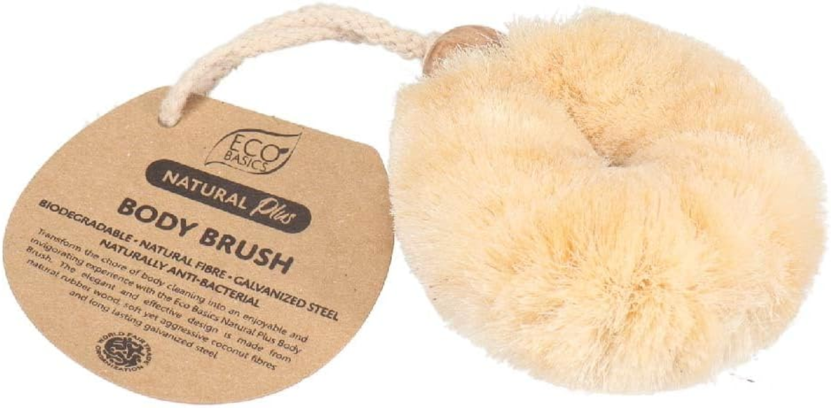 Eco Basics Natural plus Body Brush &ndash; Ethical & Eco-Friendly Exfoliating Brush, Handcrafted by Female Artisan with Natural Rubber Wood & Coconut Fibers, Plastic-Free, Fair Trade, 11X10Cm image number 5