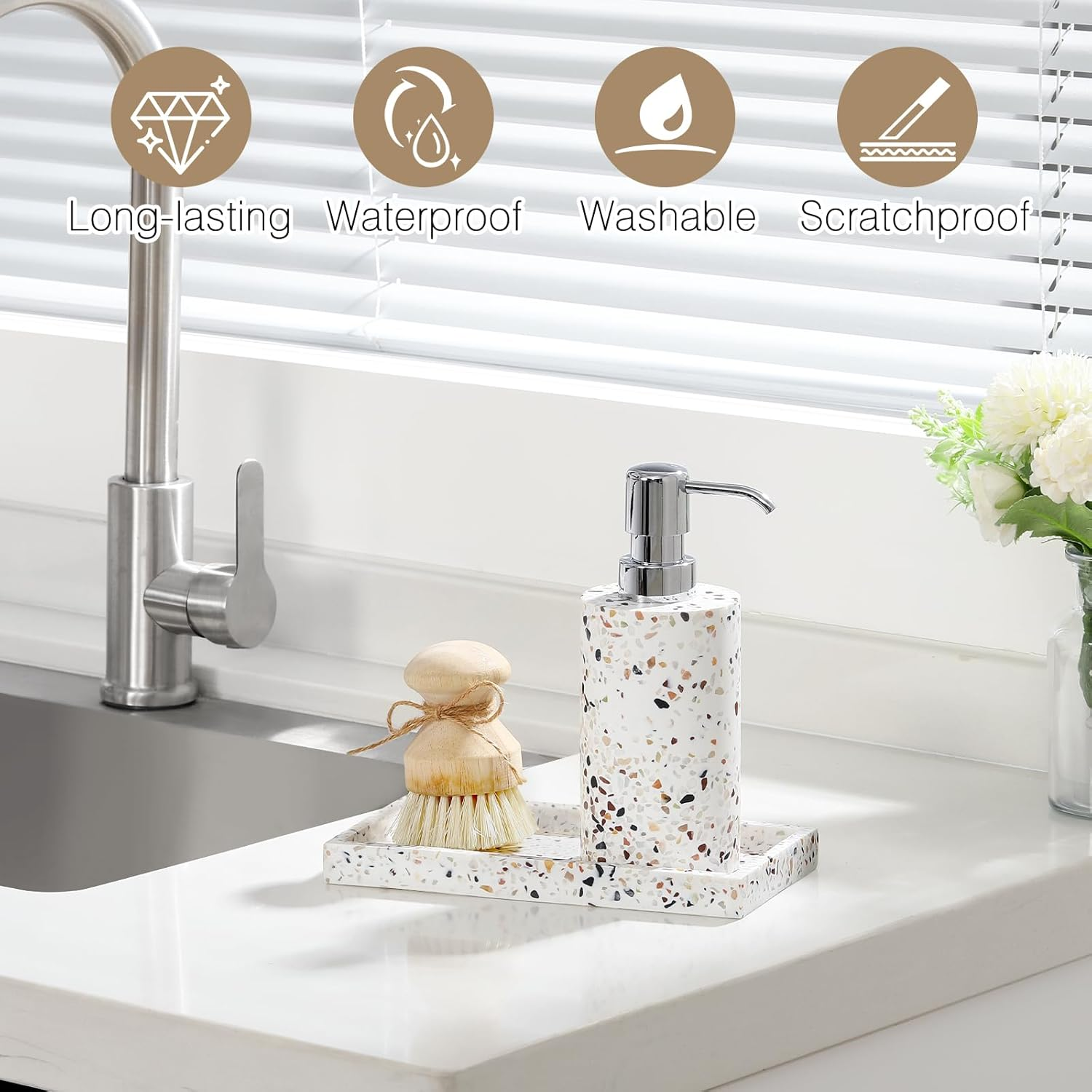 Luxspire Rectangular Non-Slip Resin Bathroom Tray Decorative Tray for Home, Living Room and Bedroom, for Jewelry, Candles and Soap, Size 20 X 10 X 1.8 Cm, Terrazzo image number 4