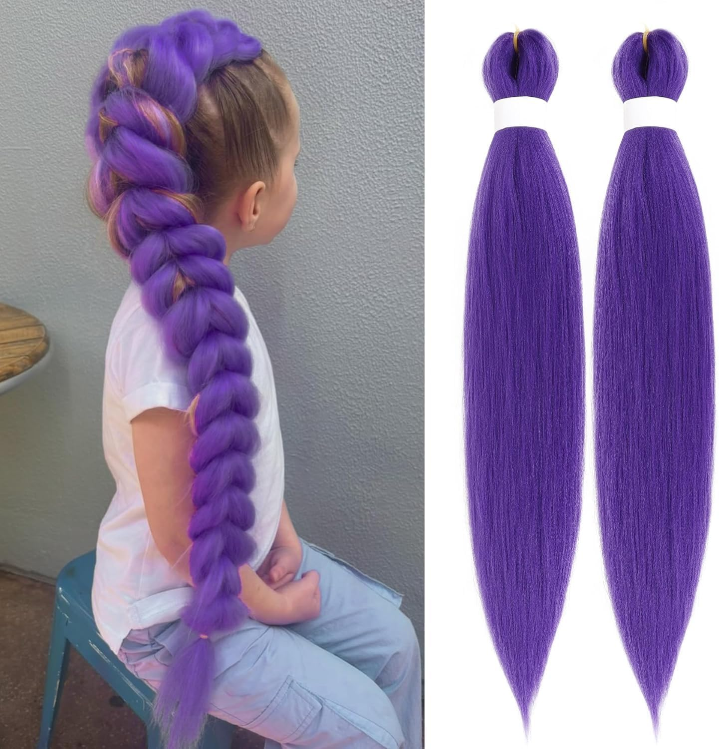 Purple Braiding Hair Extensions for Braids .24 Inch Pre Stretched Hair Long Straight Crochet Braids Yaki Texture Synthetic Fiber 2 Packs (Dark Purple) image number 5