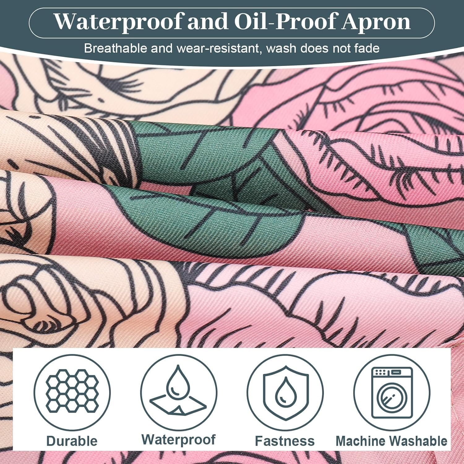 3 Pack Floral Aprons for Women with Pockets, Women Aprons Waterproof Adjustable Cooking Aprons for Kitchen, Gardening, Baking, Salon image number 6