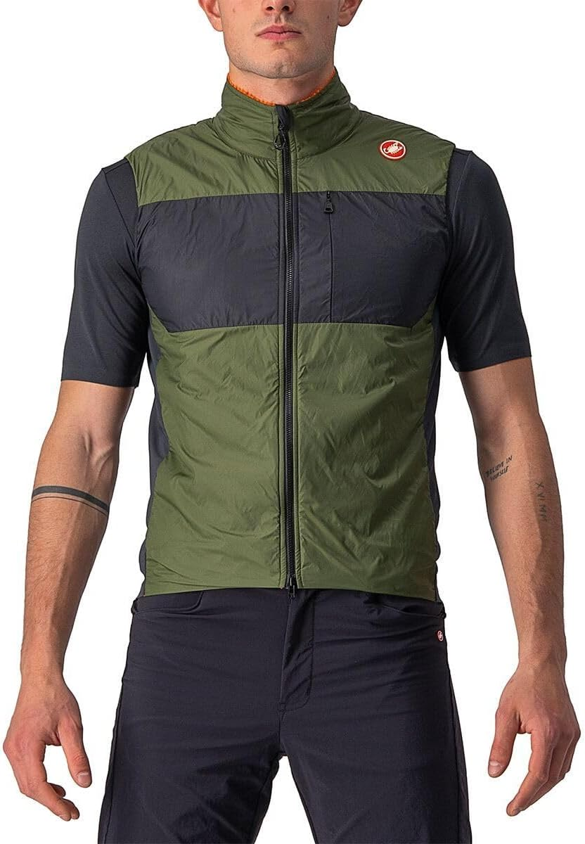Castelli Men'S Unlimited Puffy Vest Sports, Light Military Gray/Dark Gray-Brilliant Orange, L