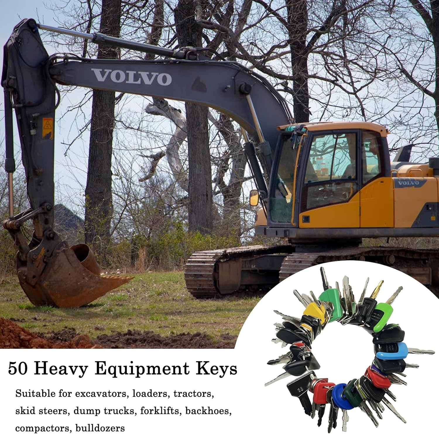 50 Universal Ignition Starter Keys &ndash; Excavator Heavy Machinery Key Set for Cat Caterpillar Case JD JCB Hyster Komatsu Kubota Volvo & More &ndash; Fit Agricultural, Diggers, Forklifts image number 6