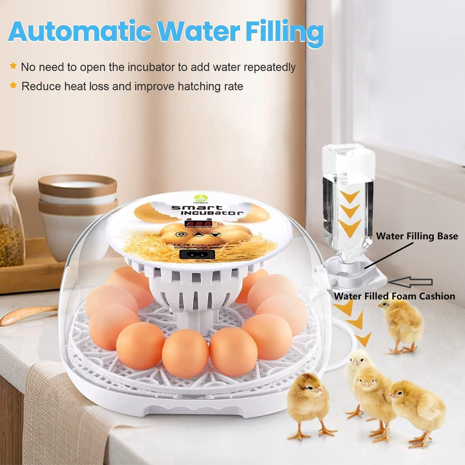 Premium Egg Incubator, Automatic Egg Hatching Incubator, 12 Eggs Poultry Hatcher with Automatic Temperature Control for Hatching, Chicken, Duck, Goose, Quail, Bird Eggs (Gray) image number 2
