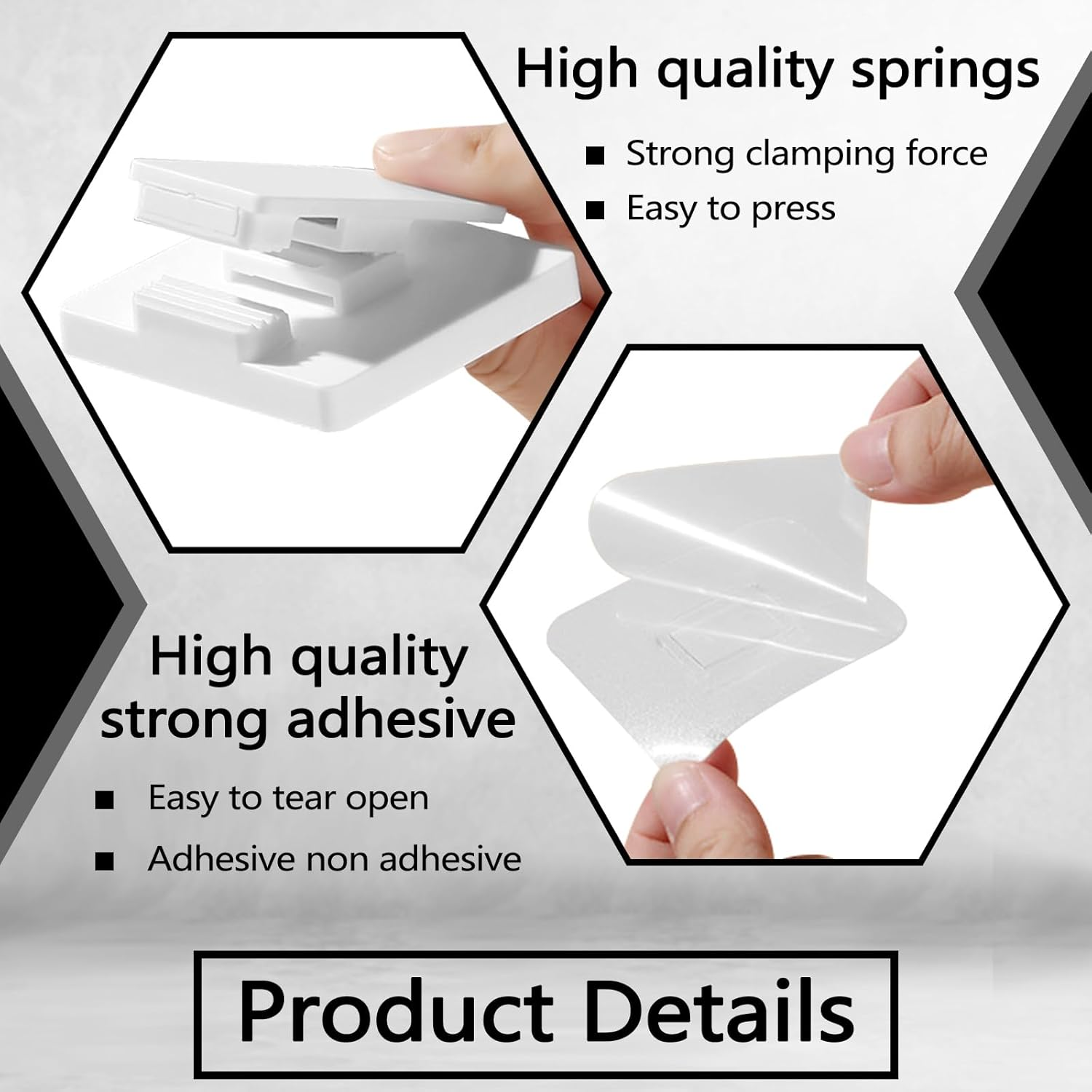 Huakaile 6 Pieces Large Self Adhesive Clips for Hanging Hooks No Drilling, Sticky Clips anti Slip Towel Holder, Removable ABS Adjustable Spring Quilt Wall Hangers for Bathroom Home (White) image number 1