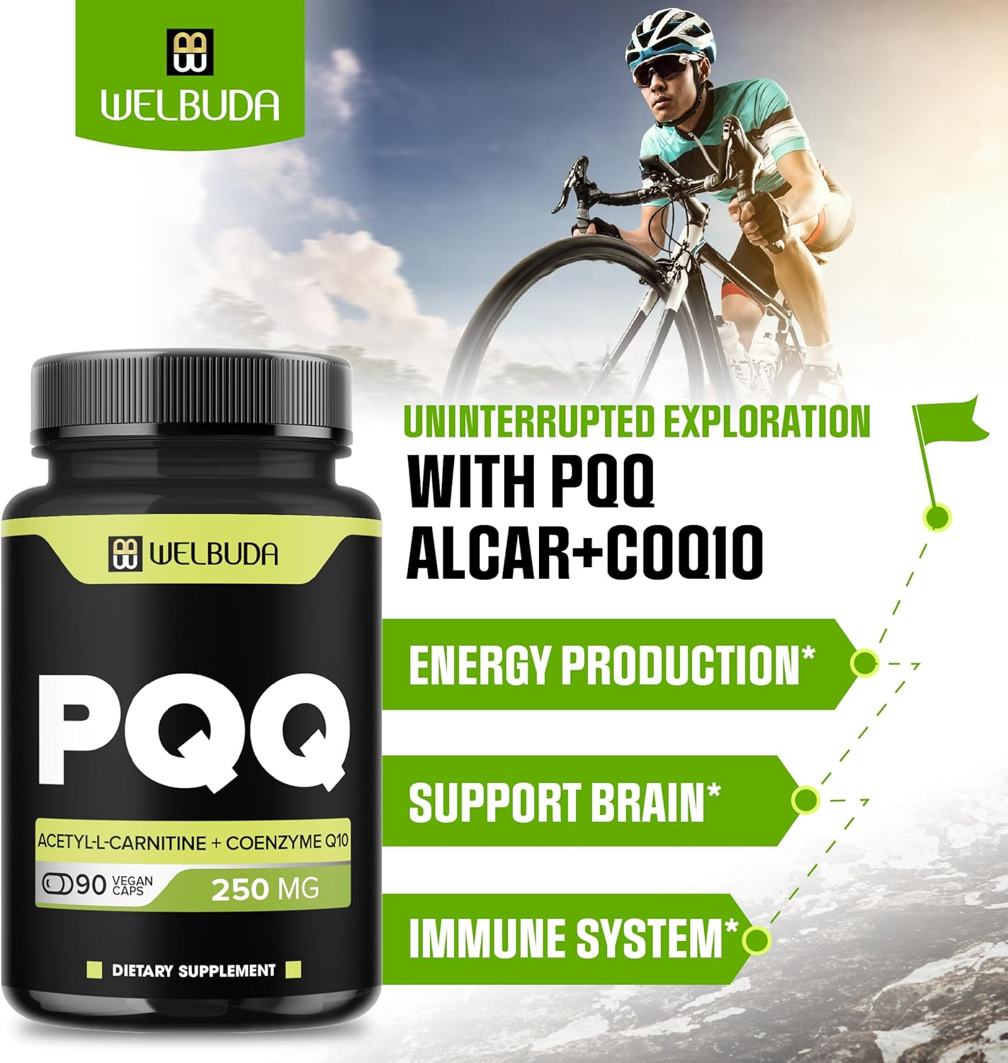 PQQ Supplement 250Mg - 90 Capsules for 3 Months - High Concentrated with Acetyl-L-Carnitine, Coenzyme Q10 - Supports for Energy Production, Cognitive Health & Circulatory System