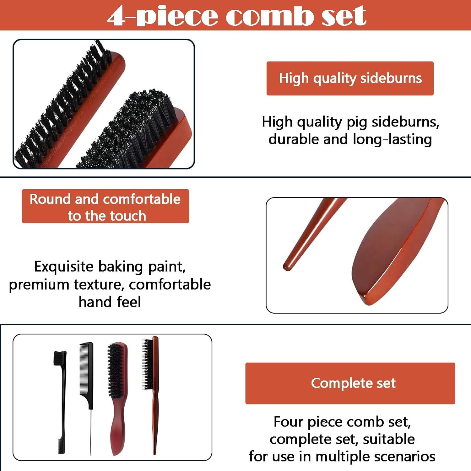 Slick Back Brush Set, Hair Brush for Slicking Back Hair Black Bristle Brush Hair Bristle Brush Hair for Damaged Hair Teasing Hair Slicking Brushing Combing Styling Improve Hair Texture image number 5