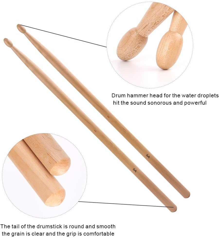 5A Drumsticks AIEX 3 Pair Drum Sticks Classic Maple Wood Drumsticks Wood Tip Drumstick for Students and Adults (With Waterproof Bag) image number 2