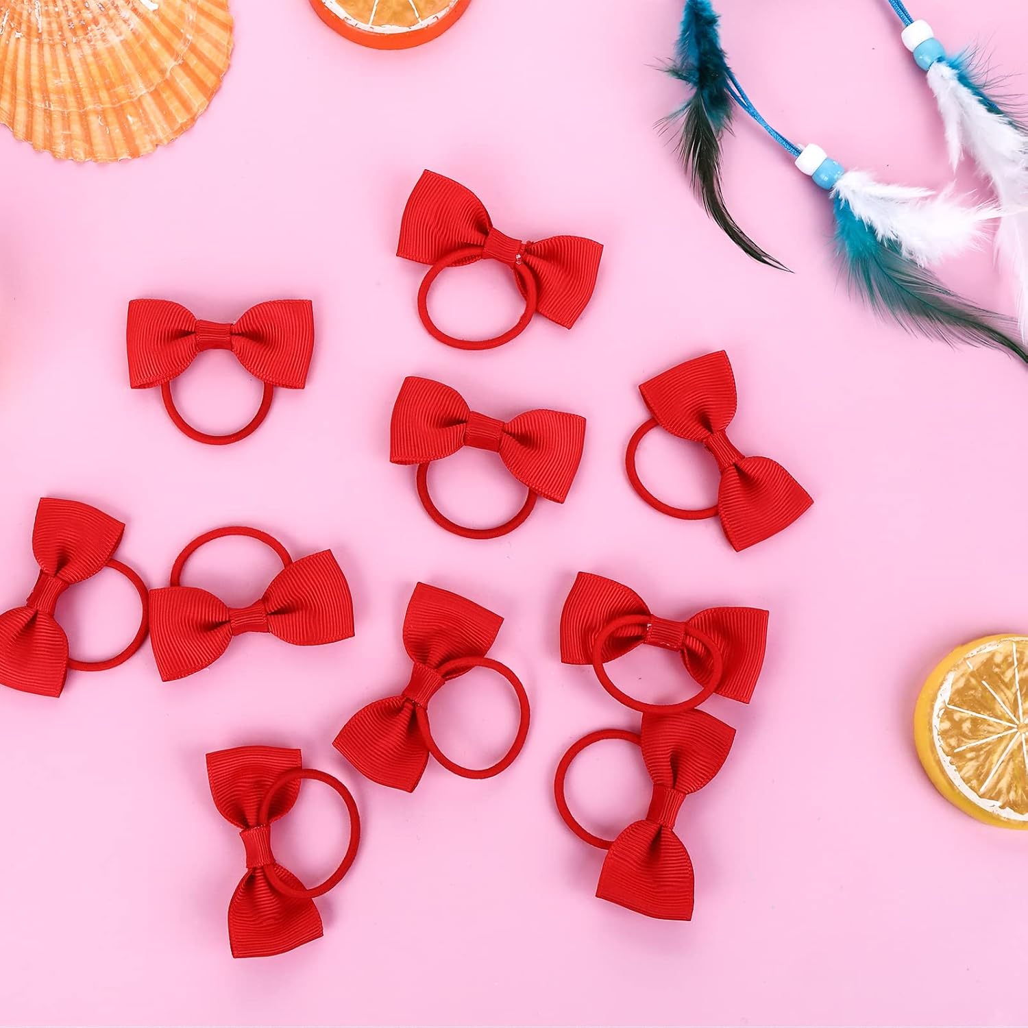 WLLHYF 10 Pieces Hair Ties Bows Rubber Bands Elastics Ponytail Holders Scrunchies Thin Ribbon Cheer Cheerleading Head Styling Accessories for Small Kids Baby Toddlers Girls image number 6