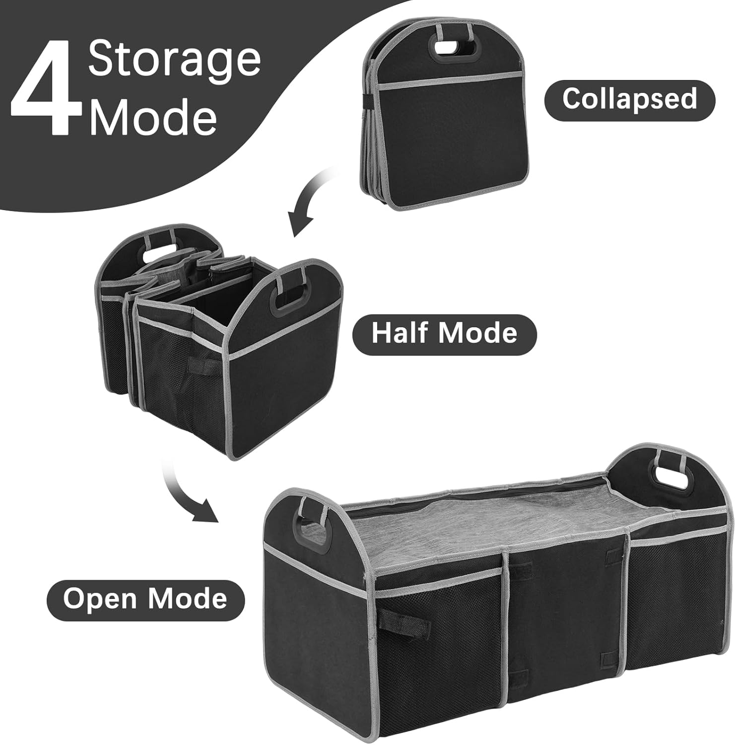 Car Boot Organiser with Lid, Collapsible Cargo Trunk Storage with Build-In Insulated Cooler Bag, 600D Oxford Polyester Suv/Sedan Organizer Car Accessories for Women Men (3 Compartments, Black) image number 1