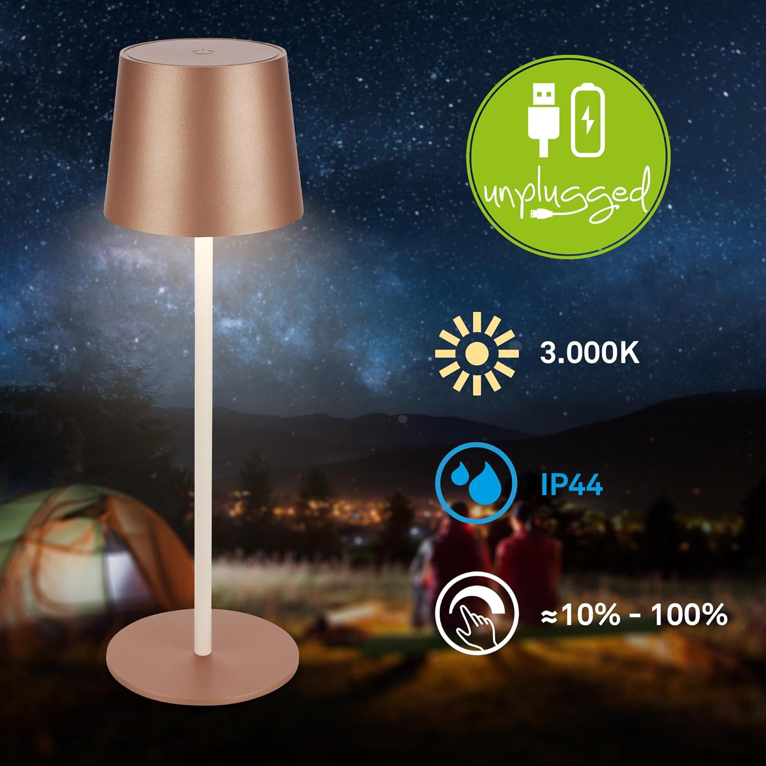 BRILONER - LED Table Lamp Wireless IP44 with Touch, Dimmable, Battery & Light Source Exchangeable, Bedside Lamp, Reading Lamp, LED Lamp, Camping Lamp, Table Lamp, Battery Lamp, Outdoor, 11 X 34.5 Cm