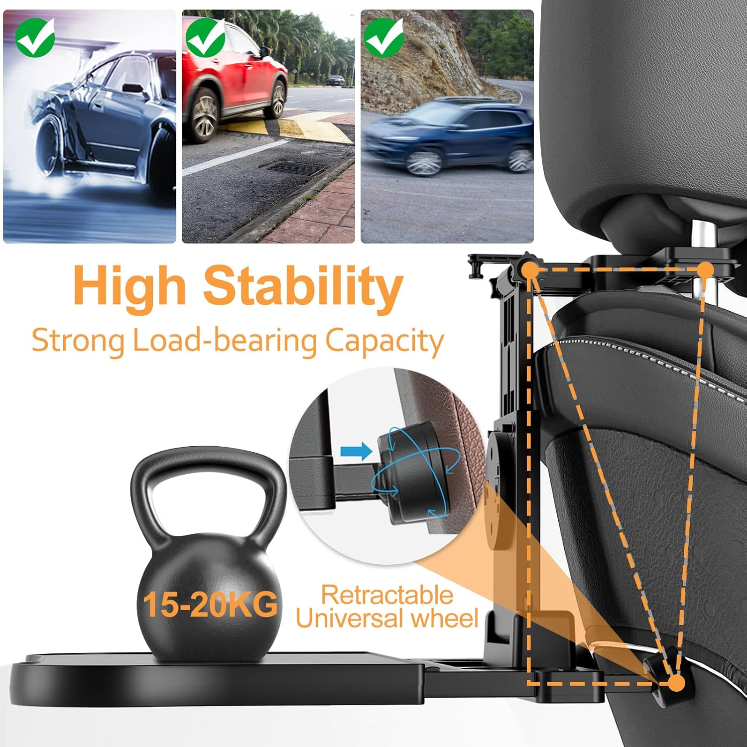 Car Seat Back Organisers Tray Holder - Foldable Car Headrest Table for Kids Passenger Backseat Travel Trays Dinning Working Laptop Desk with Phone & Cup Holder, Car Back Seat Tray for Father Mom Gifts image number 4