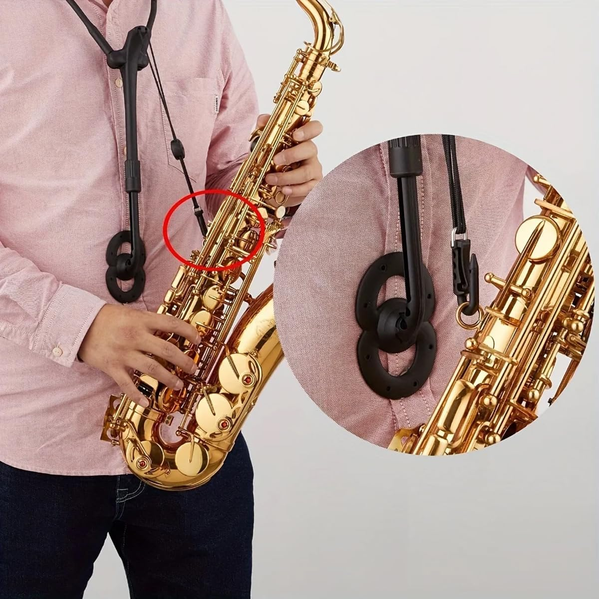 AIMALL Adjustable Saxophone Strap, 14.56-20.86 Inches, Detachable Double Shoulder Support with Comfort Pad, Ergonomic Design for Alto/Tenor Sax Players image number 3