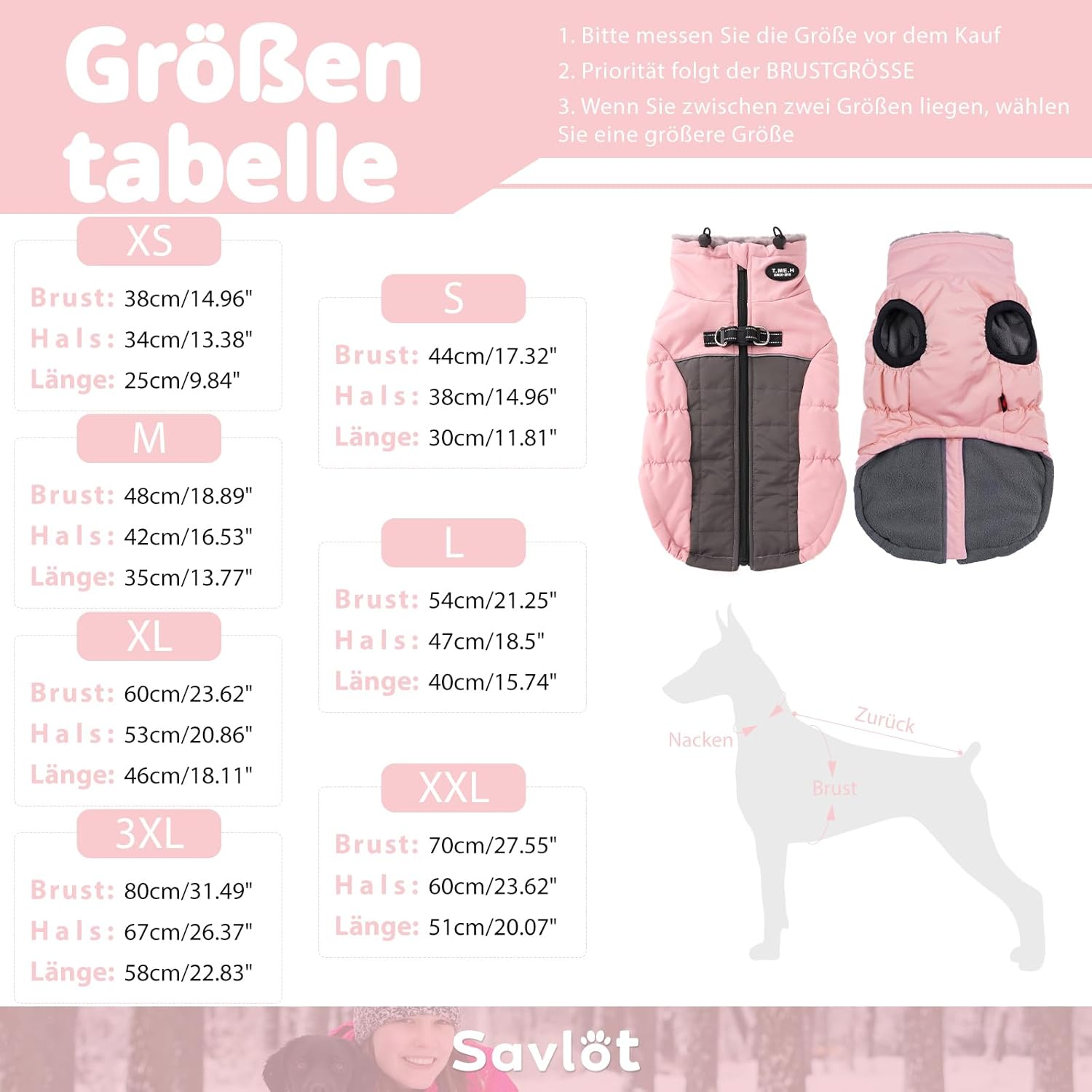 Savlot Dog Coats for Cold Weather, Cosy Windproof Winter Dog Jacket, Thick Padded Warm Vest with Harness for Puppies, Small, Medium and Large Dogs (XS, Pink) image number 3