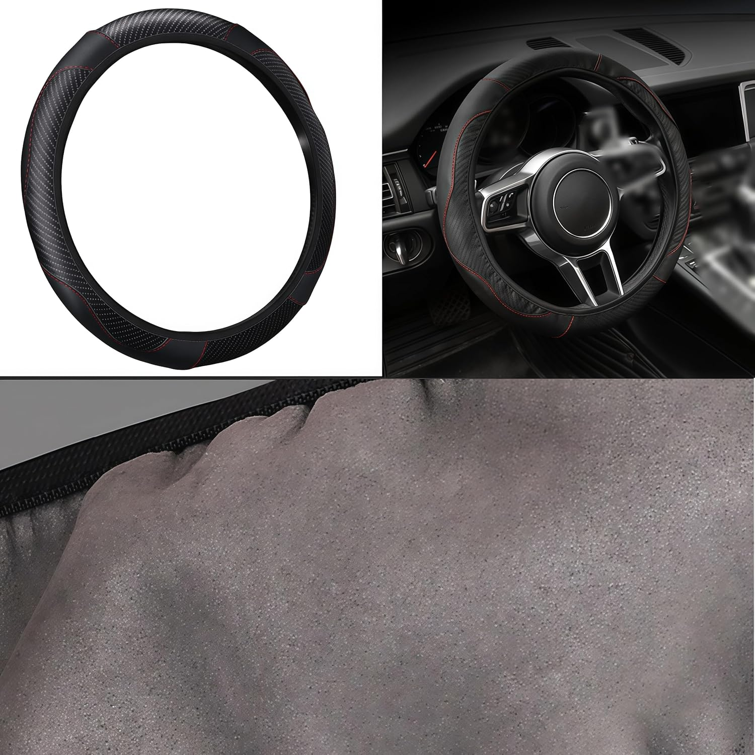 General Duty Car Steering Wheel Cover for Women Man, Anti-Slip Microfiber Leather, Breathable Soft Full Surround Protection,(Black)