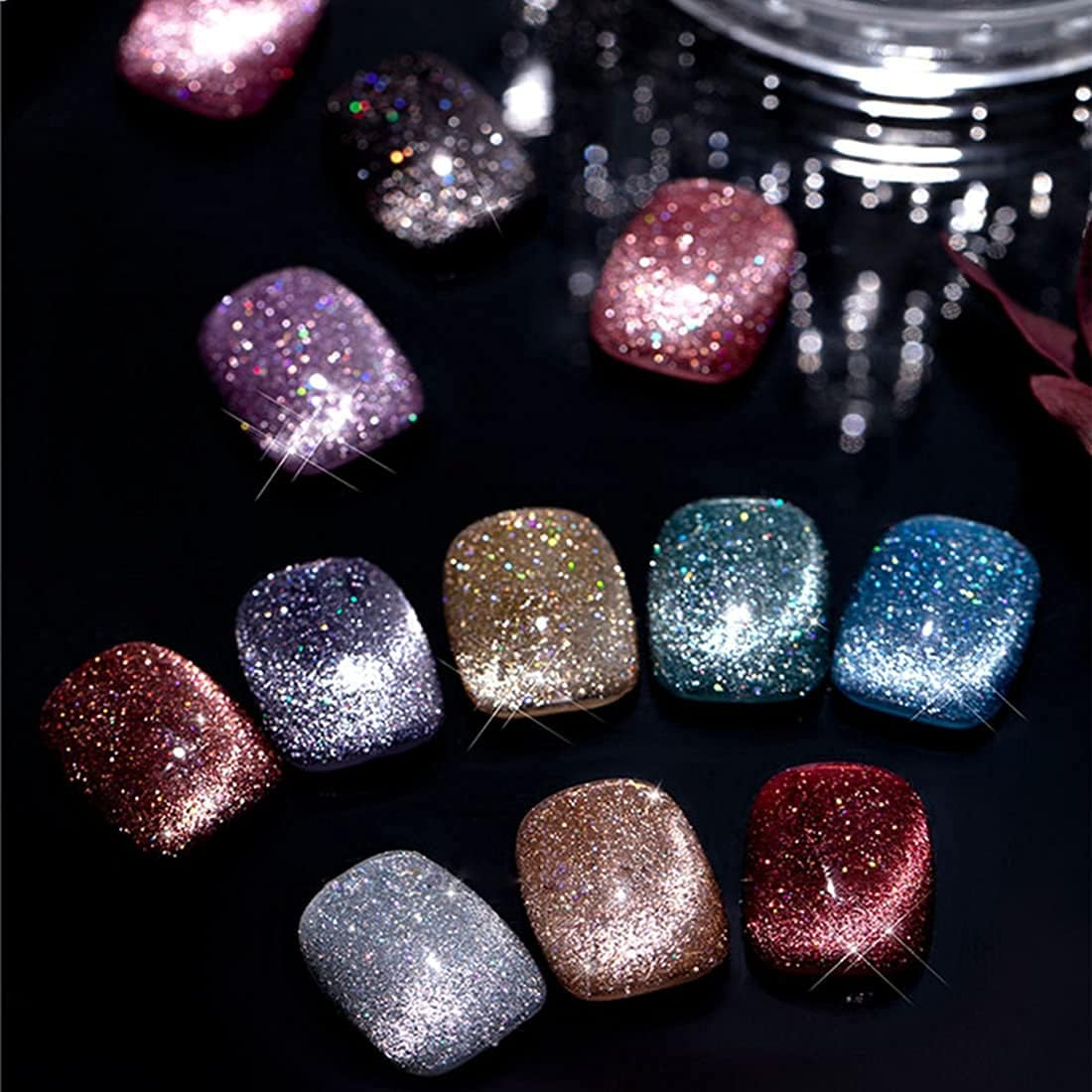 VERONNI Reflective Glitter Cat Eye Gel Nail Polish - Sparkling Diamond, Magnetic, UV LED Varnish - Soak off Gel Nail Art Set (12 Colors) with Magnet image number 1