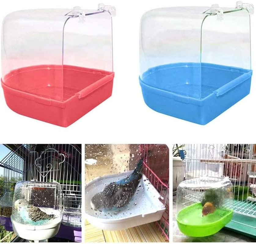Bird Water Bath Tub for Pet Cage Hanging Bowl Parrot Birdbath Pet Cleaning, Durable PVC, Easy Installation - Green image number 5