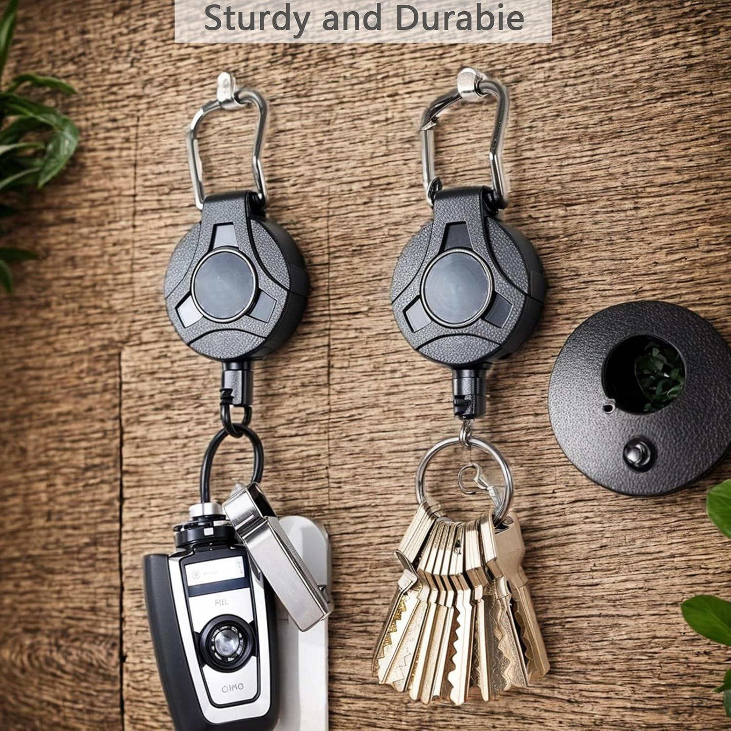 2 Pack Retractable Keychain, Lanyard Retractable Keyring Heavy Duty, ID Badge Reel with 81Cm Steel Wire Rope, Extendable Badge Holder with Clip - Black image number 4