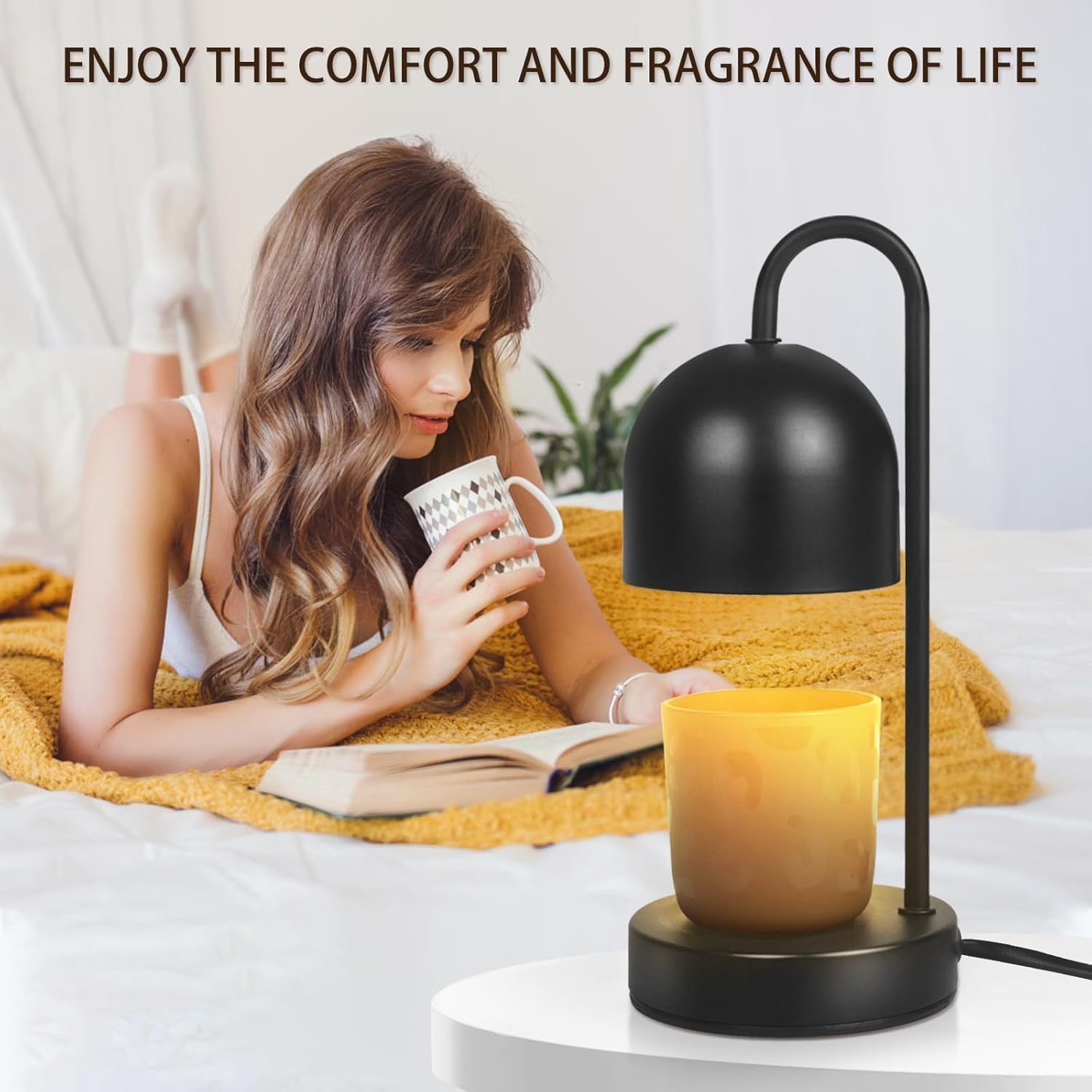 Dimmable Candle Warmer Lamp - Candle Wax Warmer with 2 * 50W Halogen Bulbs, Black Iron Base, for Bedroom & Living Room Decor