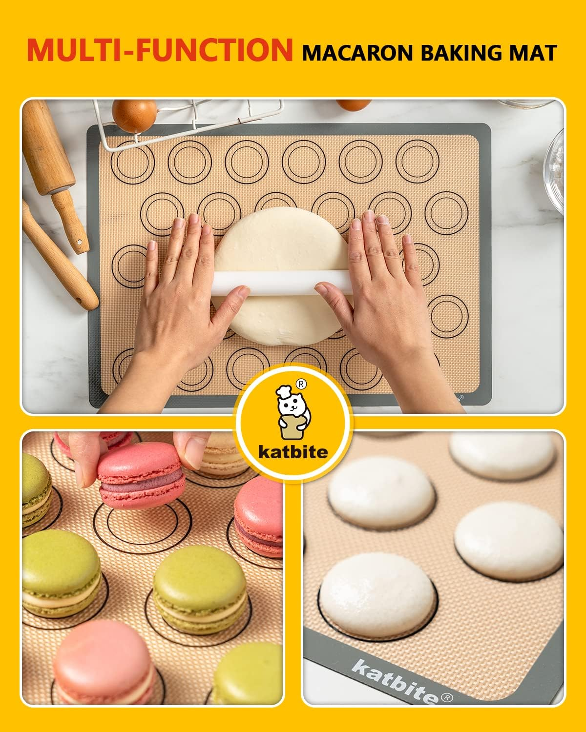 Macaron Silicone Baking Mats, Katbite Silicone Macaroons Baking Mat Set of 2 Half Sheet (11 5/8" X 16 1/2") Reusable & Nonstick Macarons Baking Supplies Silicone Bakeware Mats for Macarons Cookies image number 5