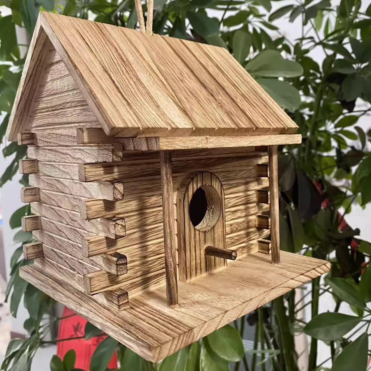 AIMALL Outdoor Wooden Bird House Nest &ndash; 7.08In Hanging Solid Wood Breeding Box for Parrots, Finches, Sparrows, Garden Aviary, Rustic Natural Bird Shelter image number 2