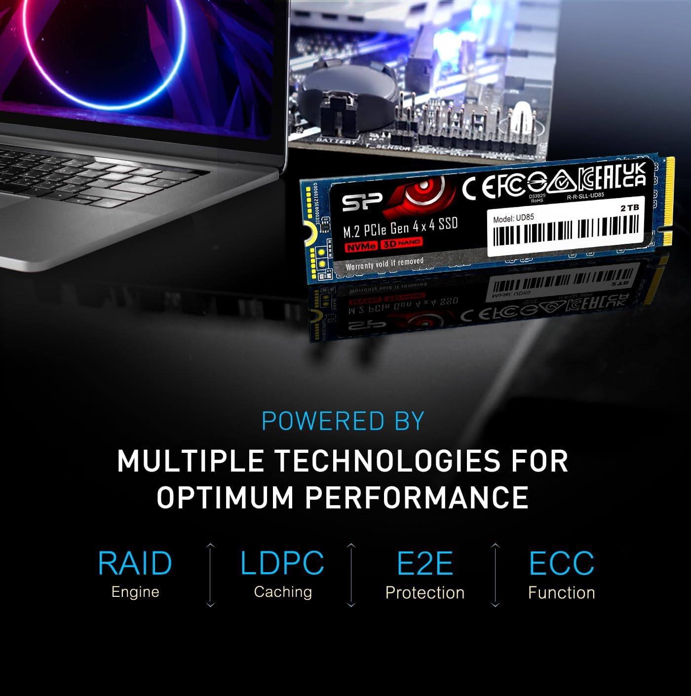 Silicon Power UD85 4TB Nvme Pcie 4.0 M.2 SSD, up to 3600Mb/S, 3D NAND M.2 2280 Pcie Gen4X4 Internal Solid State Drive for Desktop Laptop PC Computer image number 2