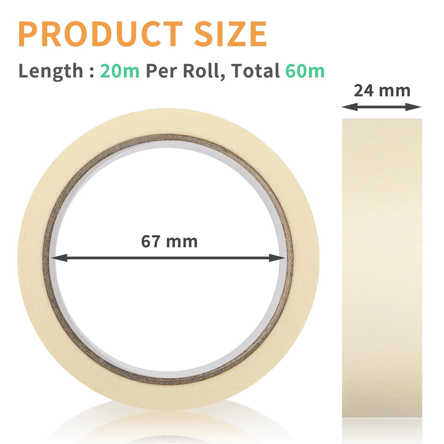 OWLKELA 3Pcs White Masking Tape, Painters Tape, Writable Paper Tape, Craft Tape for School, Office, Home, Arts & Crafts, Labeling, 24Mm X 20M per Roll, 60M in Total image number 2