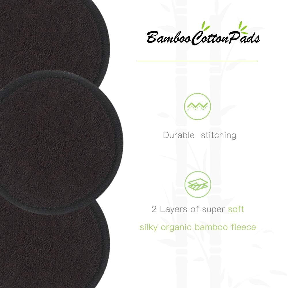 Reusable Makeup Remover Pads 10 Pcs 2-Layer 3.15 Inch Black Washable Eco-Friendly Natural Organic Bamboo Cotton round Pads with Laundry Bag Soft Facial Cleansing Cloths Toner Pads Towel Wipe for Face image number 6
