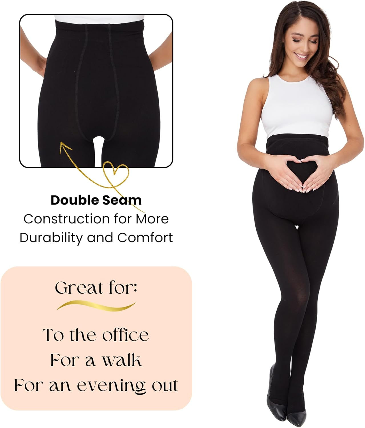 OVISSA Maternity Thick Tights 600 DEN Opaque Winter Pregnancy Tights with Adjustable Waist High-Waisted Ultra-Thick Cotton Pantyhose for Women, Sizes XS-XL image number 4