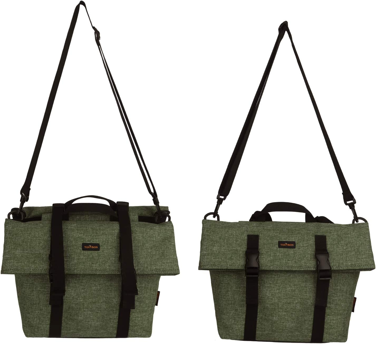 TOURBON Nylon Double Pannier Shoulder Bags Bicycle Rear Rack Trunk Motorcycle Tail Seat Bag (Dark Green) image number 2