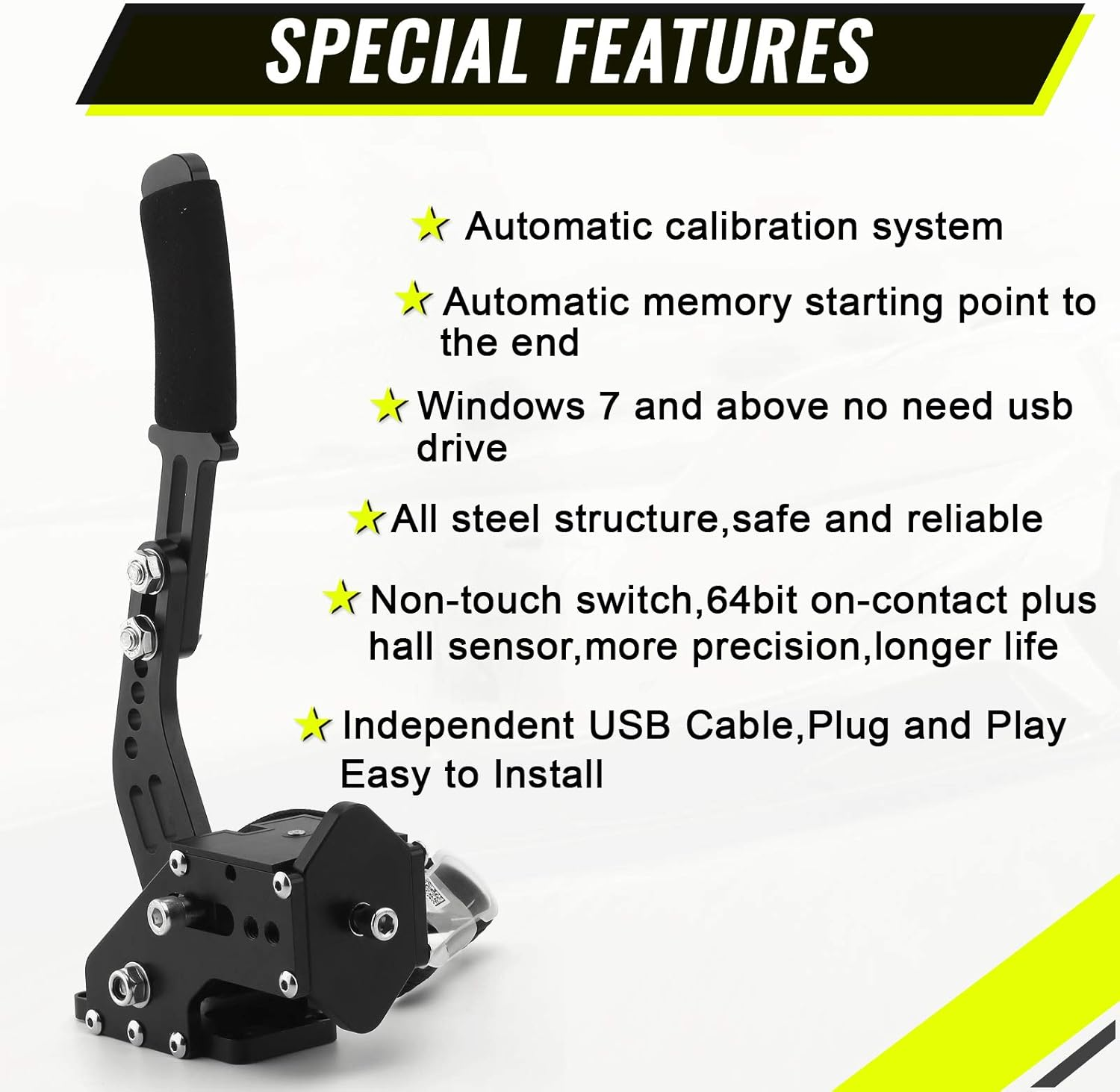 RASTP 64Bit PC USB Handbrake SIM for Racing Games Logitech G27 G25 G29 T500 T300 FANATECOSW LFS DIRT Rally.2,Black,Without Clamp image number 2