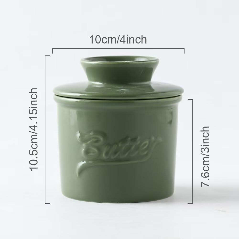 French Butter Crock for Counter with Water Line, Butter Dish Butter Crock French Butter Butter Keeper Butter Dish with Lid Butter Dish with Lid for Countertop(Green) image number 5