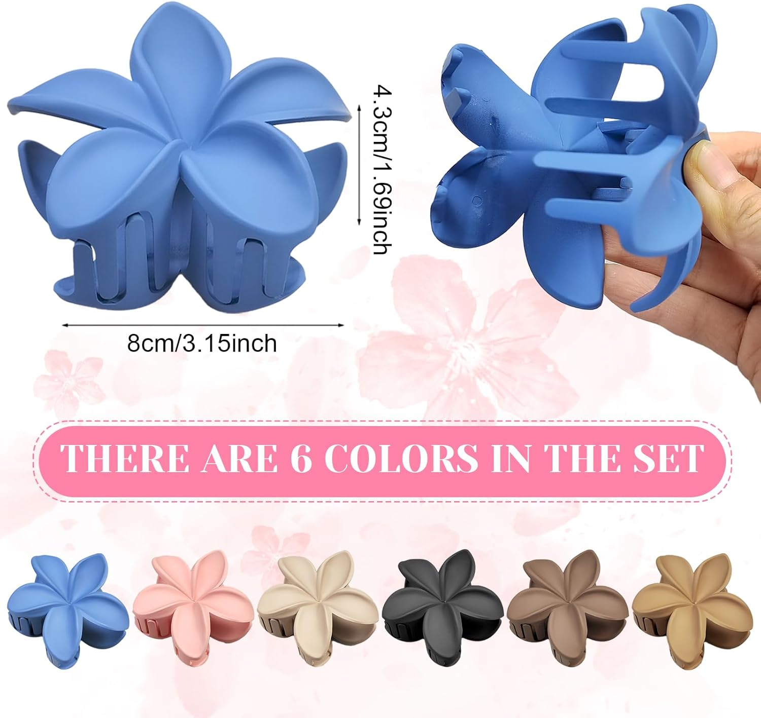 6 Pieces Flower Hair Clips Women'S Claw, Plastic Non-Slip Hair Clips for Girls, Flower Hair Clips, Hair Accessories for Girls image number 4