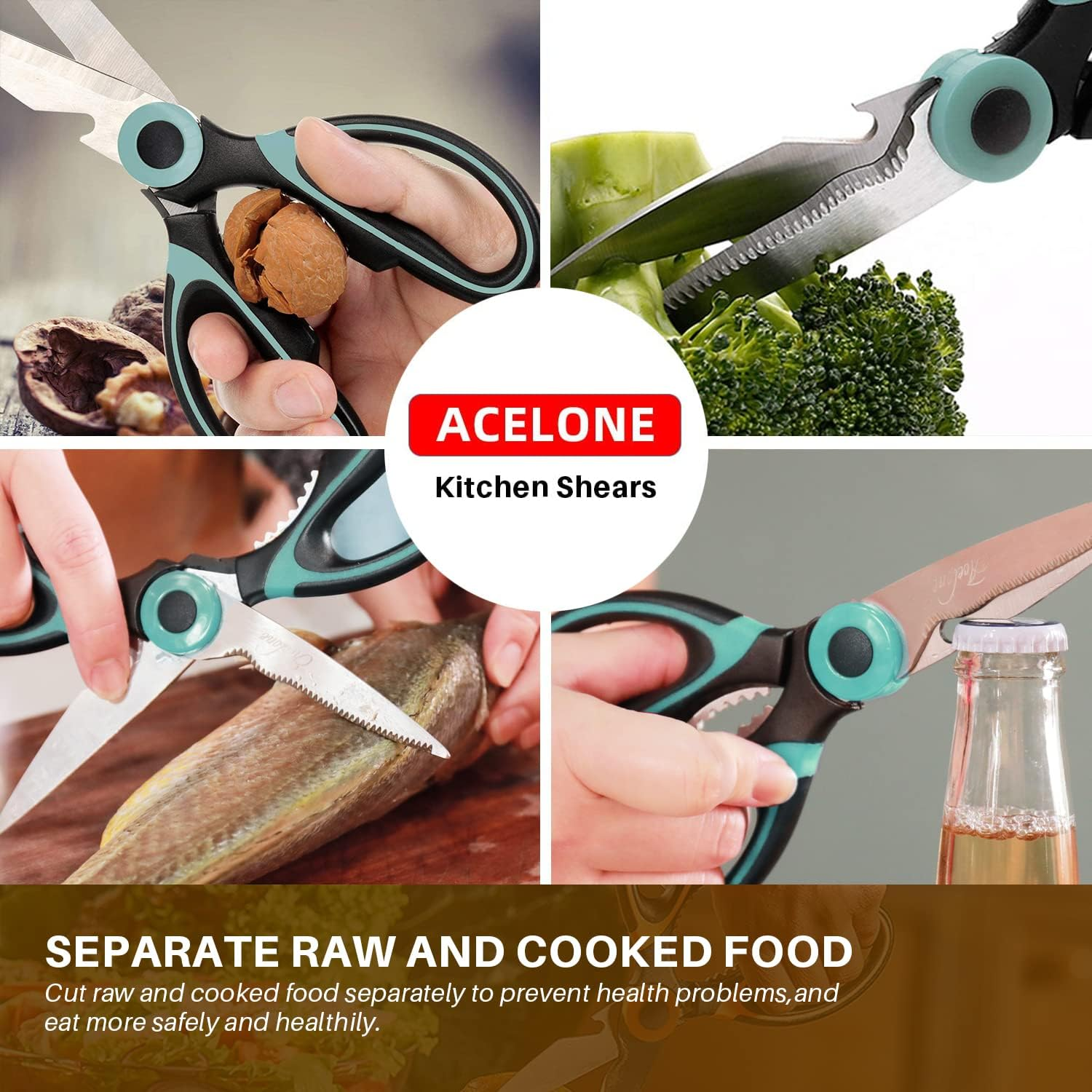 Acelone Kitchen Shears,Kitchen Scissors Heavy Duty Meat Scissors Poultry Shears, Dishwasher Safe Food Cooking Scissors All Purpose Stainless Steel Utility Scissors, 2-Pack (Red,Aqua) (Red,Aqua) image number 1