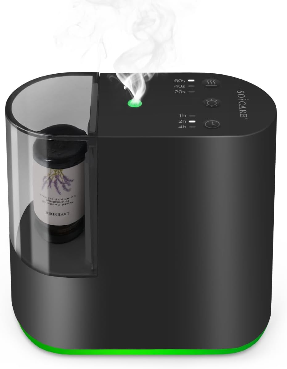 SOICARE Waterless Nebulizing Diffuser, 3 Intensity Modes, LED Accent Light, White (Black)