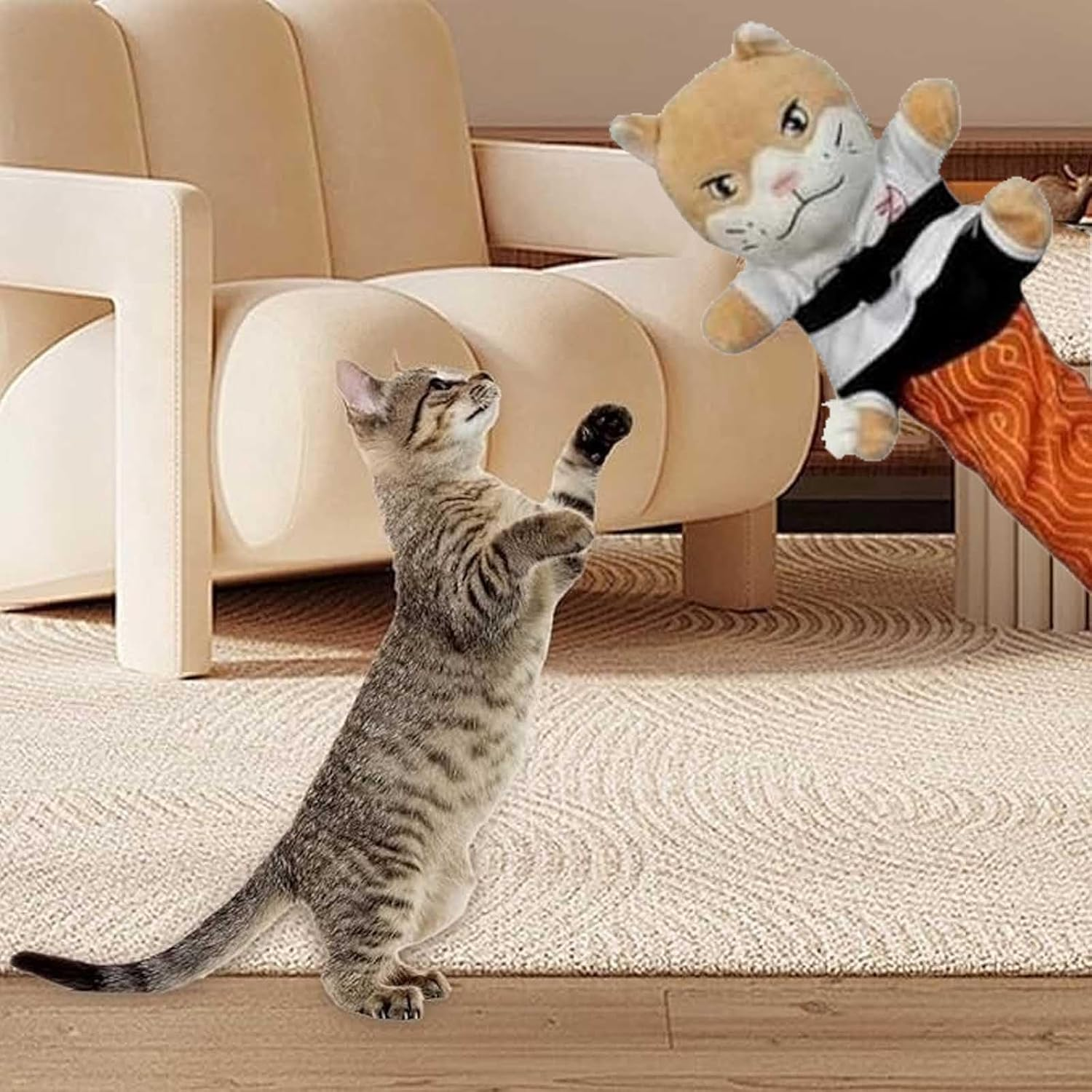 Karate Kitty Cat Wrestling Puppet, Cat Karate Kitty Puppet with Protective Forearm Sleeve, Cats Wrestling Glove Interactive Toy for Kittens and Adult Cats, Engage Natural Hunting Instincts (1Pc)