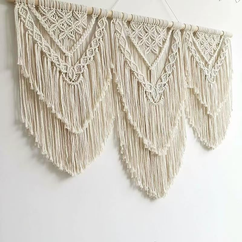 Large Handmade Boho Macrame Wall Hanging Tapestry - Chic Bohemian Woven Home Decor Art for Living Room, Bedroom, and Wedding Parties(Double Layer,43''*32'') image number 3