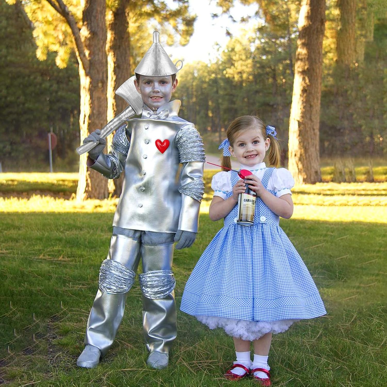 Silver Funnel Hat with Axe & Heart Brooch - Halloween Costume Accessories 3 Pieces Set for Adults & Kids, Cosplay Party Props image number 4