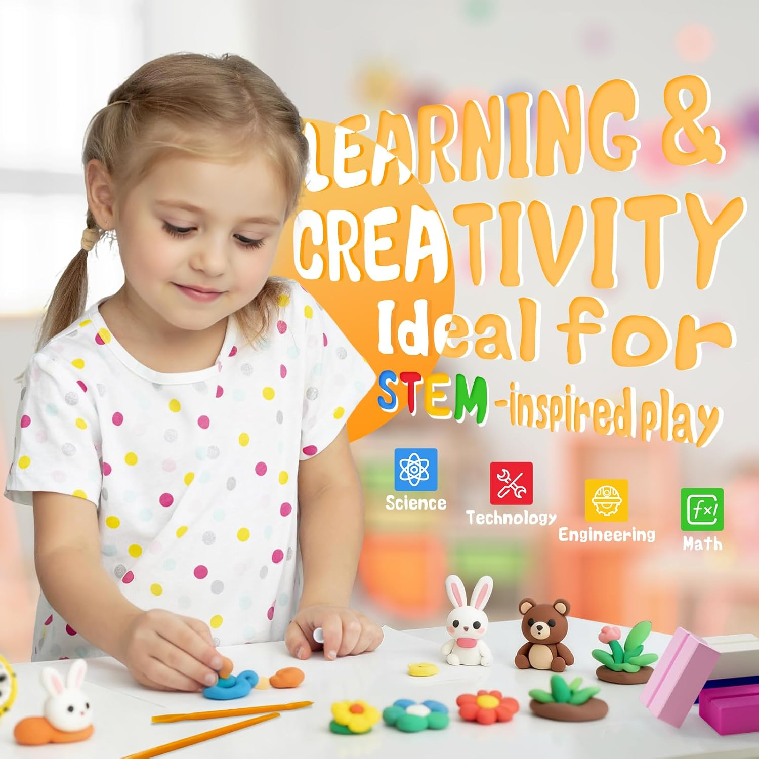 Polymer Clay Tool Kit - 100 Colours Modeling Clay for Kids, Adults, Beginners, DIY Arts and Crafts Baking Clay with 19 Carving Tools & 10 Accessories, Non-Toxic, Non-Sticky for Artist Gifts image number 6