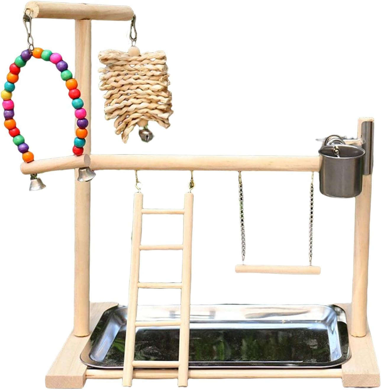 Pet Parrot Playstand Playground with Feeder Wood Perch Gym Playpen Climbing Ladder Toys for Budgie Cockatiel Parakeet image number 2