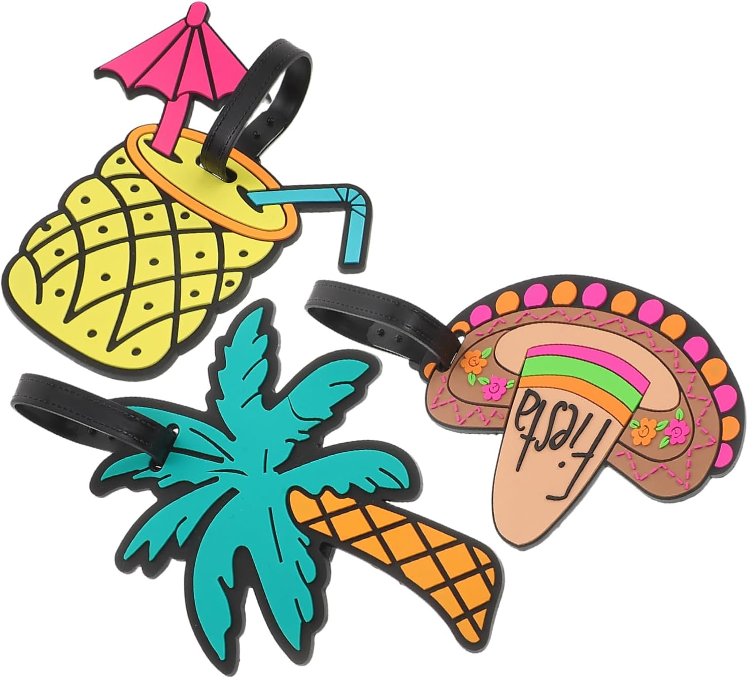 GAROZATION 3Pcs Hawaiian Sunglasses Stylish Beach Luggage Tags Comfortable PVC Easy Identification for Travel image number 5