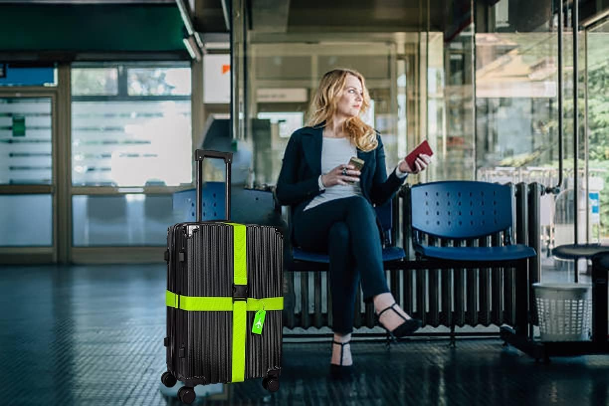 4 Pack Luggage Straps for Suitcases TSA Approved & Suitcase Identifiers Unique Luggage Tags and Straps Set, Adjustable Suitcase Belt Straps with Buckles to Keep Suitcase Secure While Traveling (Green) image number 3