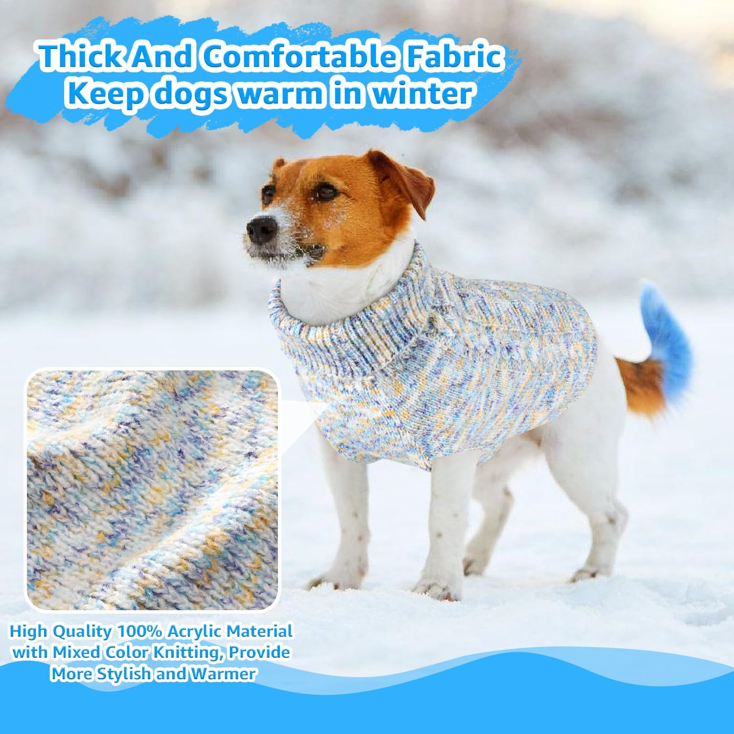 AUTOWT Dog Sweater Sweatshirt - Turtleneck Classic Cable Knitted Doggie Knitwear with Leash Hole,Winter Warm Soft Jumpers Pet Pullover Coat Clothes for Puppy Small Medium Dogs image number 5