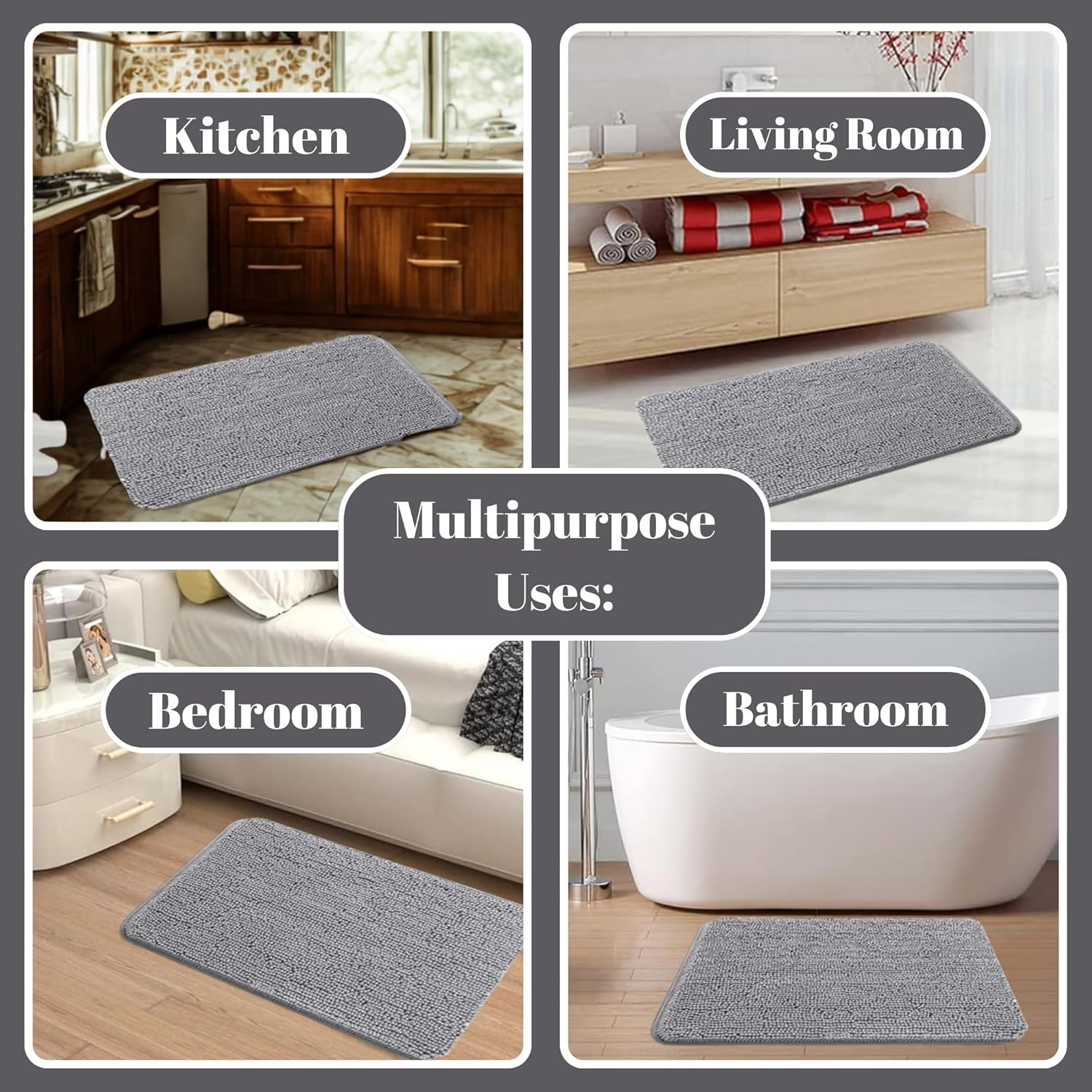 HOMARA - Bath Mat &ndash; Ultra-Soft, Non-Slip, Absorbent Bathroom Rug for Shower & Tub | Machine Washable, Quick-Dry Microfiber Mat for Bathroom, Bedroom & Home D&eacute;cor! image number 4